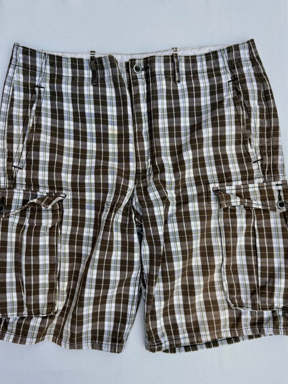 Levi Brown Plaid‎ Hybrid Plaid Cargo Shorts Flat Front Surf Skate Mens 36